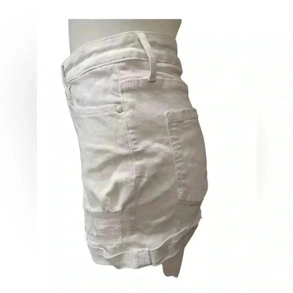 Guess White Rolled Cuff Distressed High Rise Shorts Size 31 - Picture 8 of 14